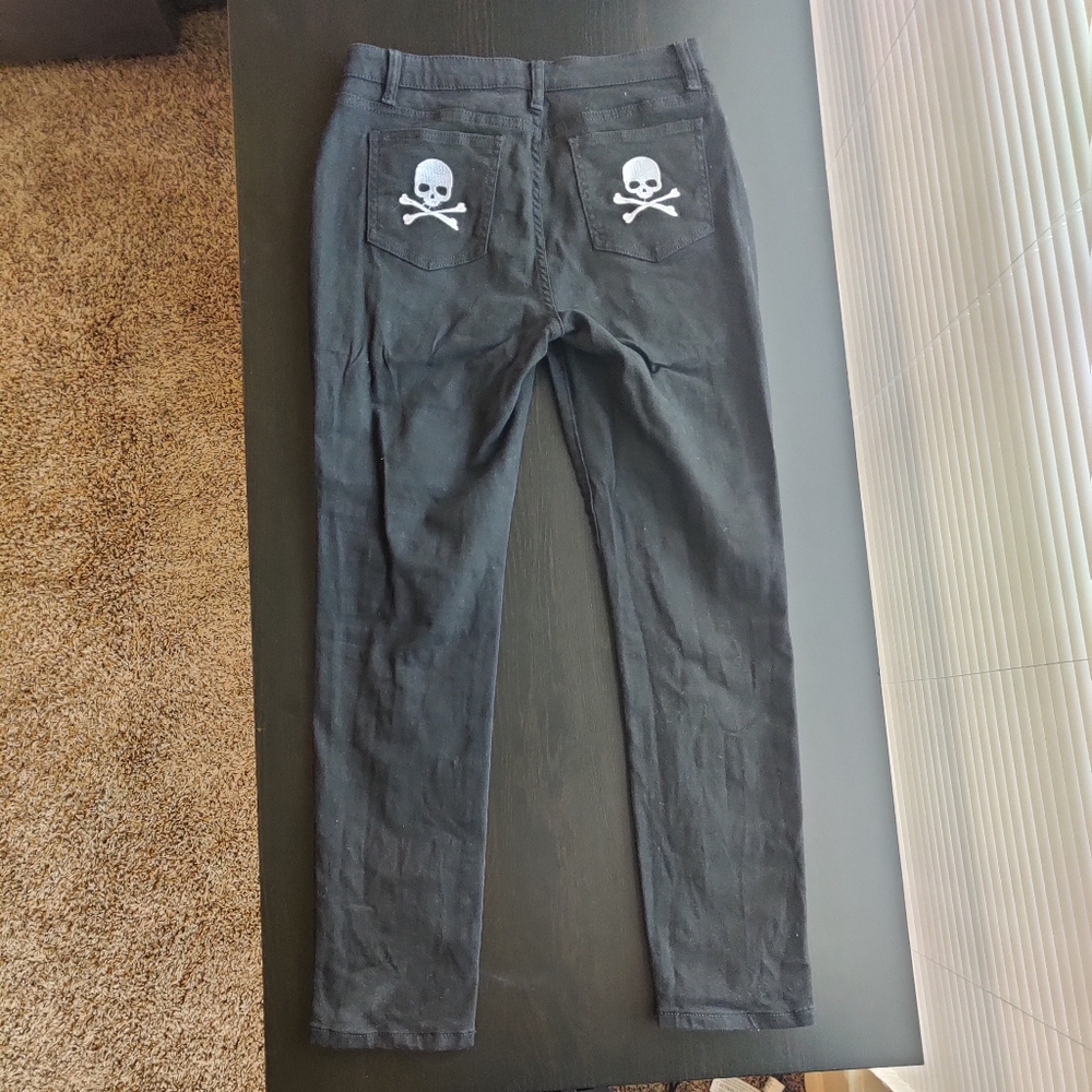 Current Mood Black Distressed Skull Jeans Size L